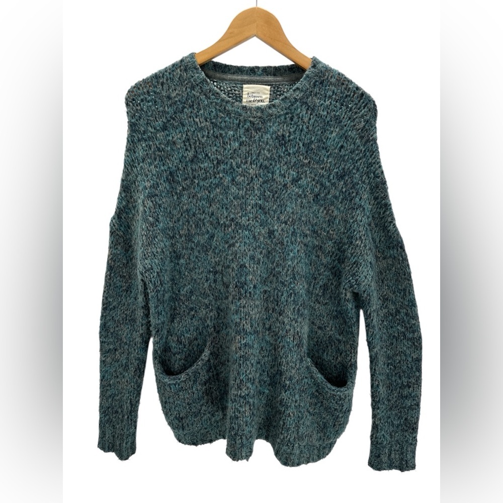 Between Me & You Teal Blue Marled Pocket‎ Sweater Cozy Textured Knit Size L